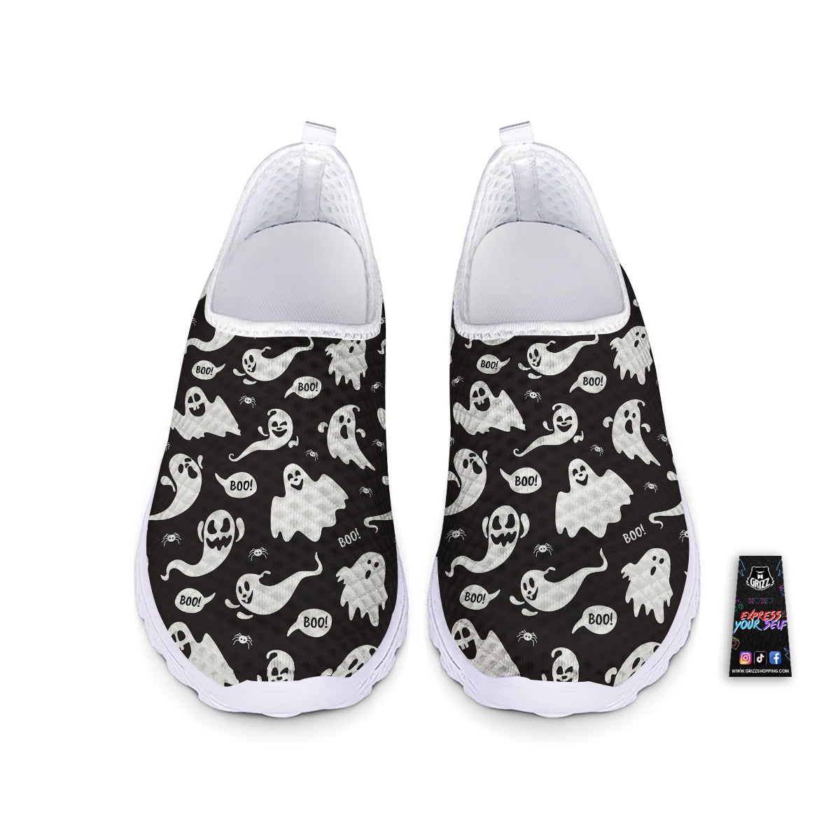 White Ghost Print Pattern Nurse Shoes-grizzshop