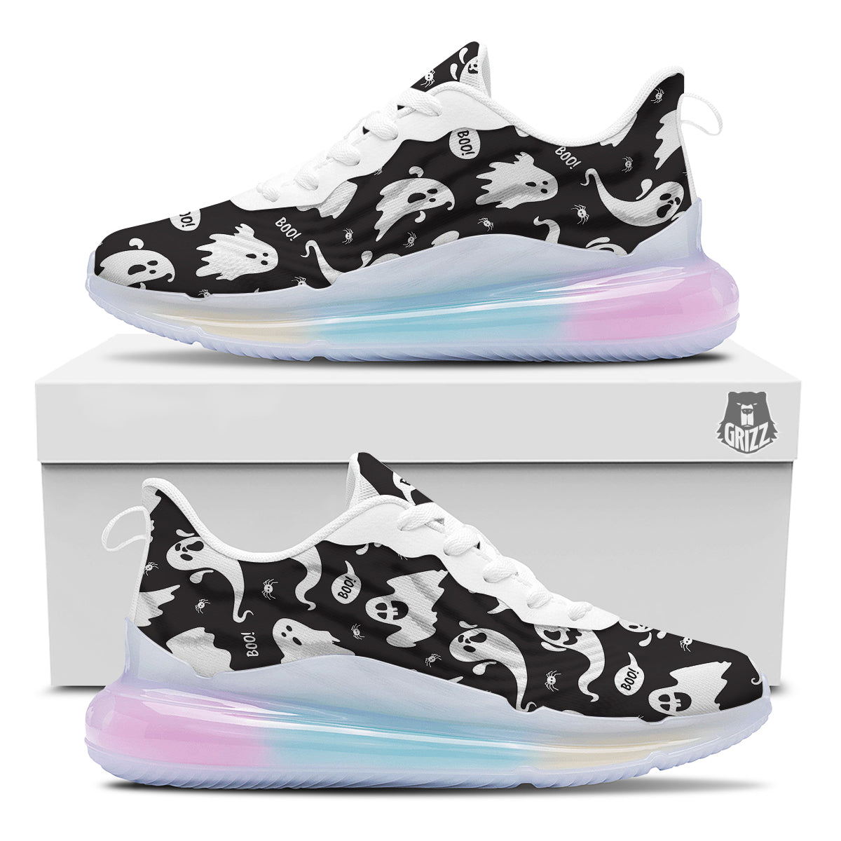 White Ghost Print Pattern Running Sneakers-grizzshop
