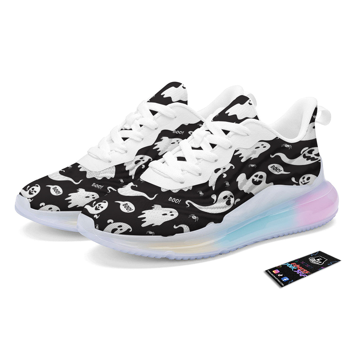 White Ghost Print Pattern Running Sneakers-grizzshop