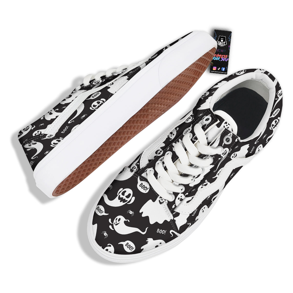 White Ghost Print Pattern Skate Shoes-grizzshop