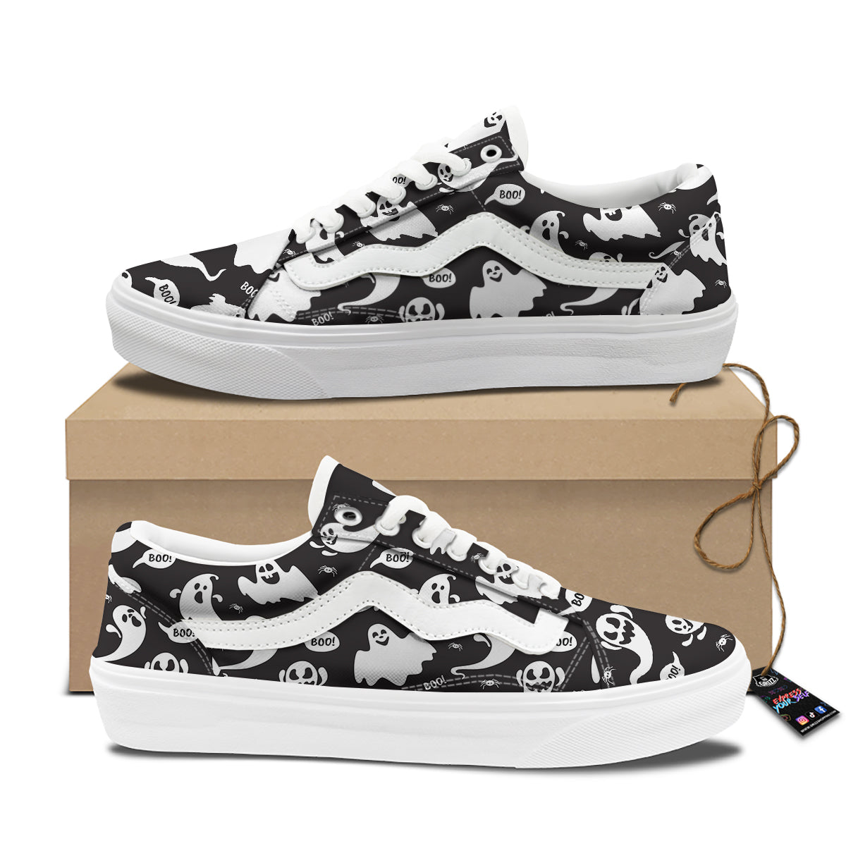 White Ghost Print Pattern Skate Shoes-grizzshop