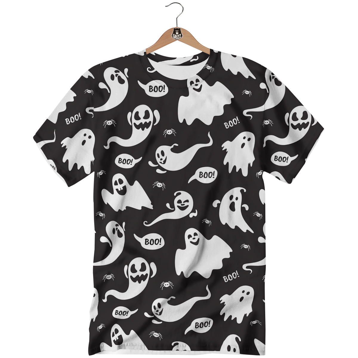 White Ghost Print Pattern T-Shirt-grizzshop