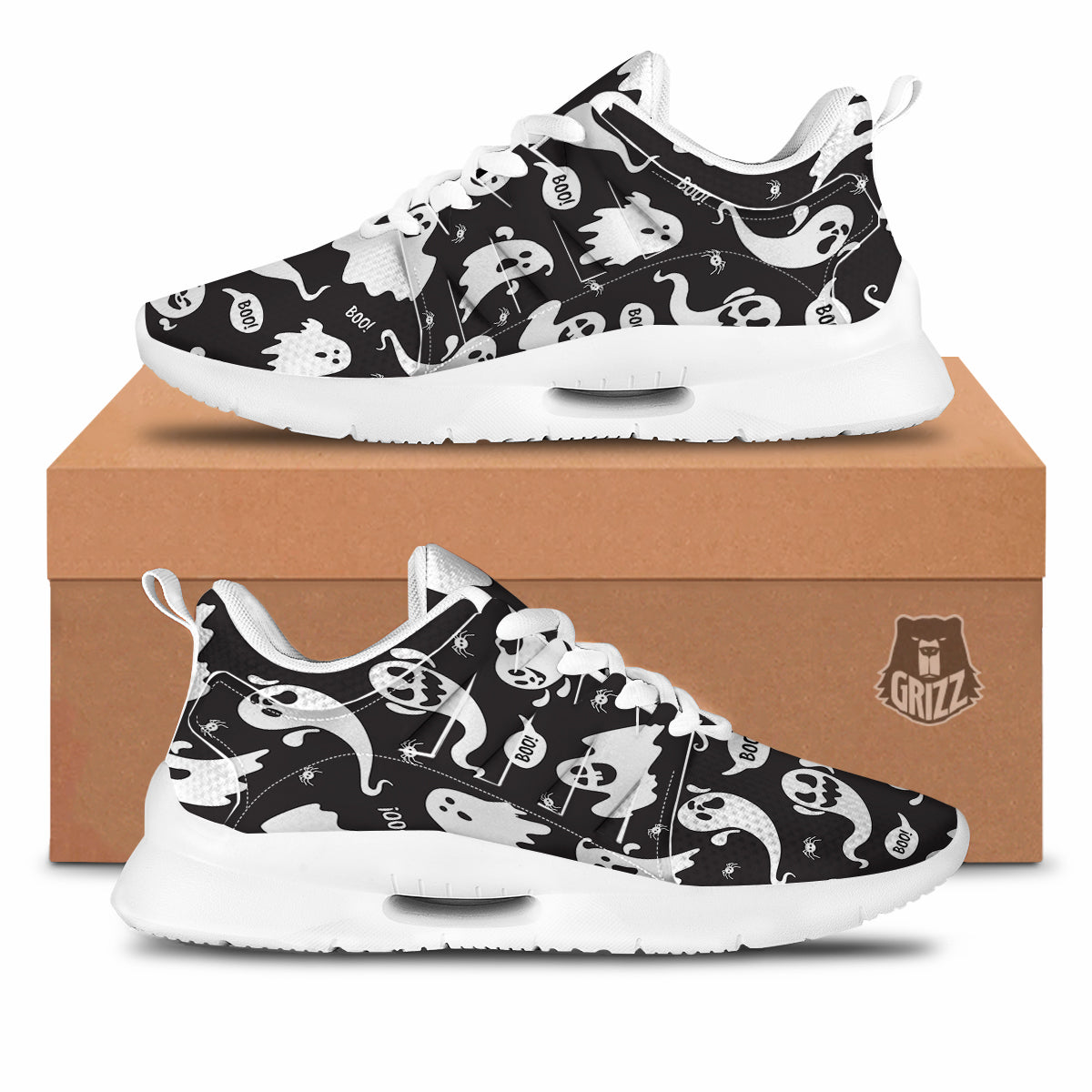 White Ghost Print Pattern Tennis Shoes-grizzshop