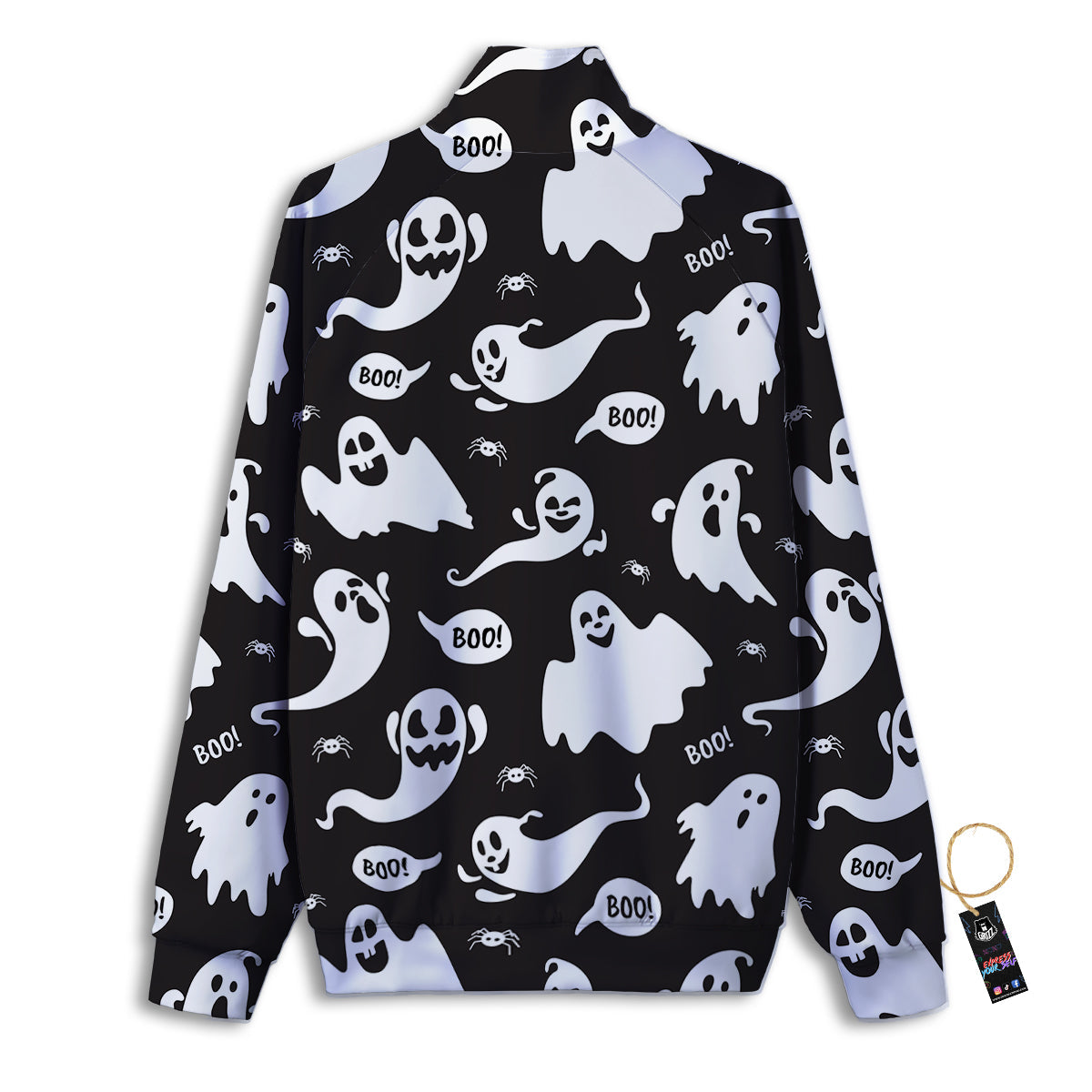White Ghost Print Pattern Track Jacket-grizzshop