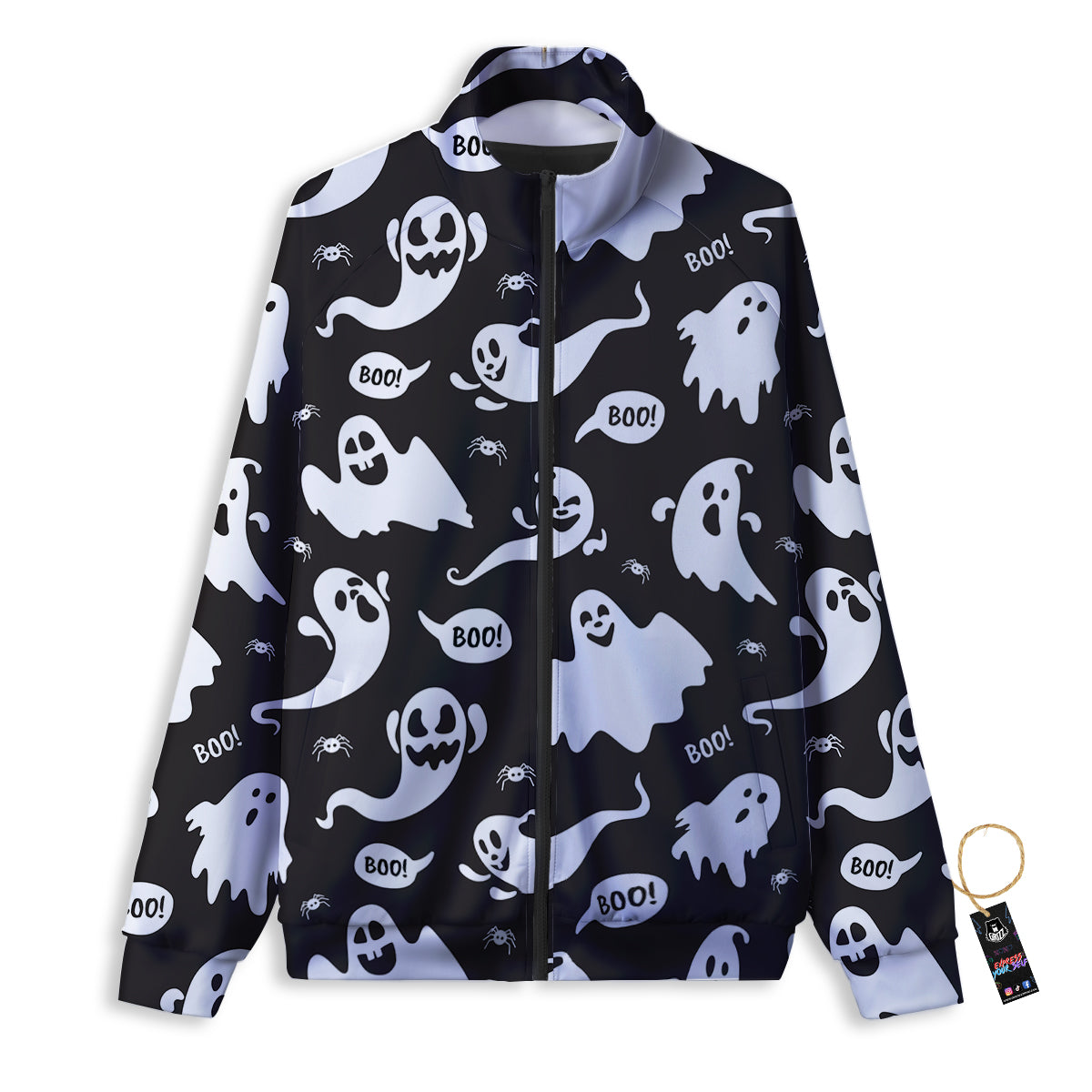 White Ghost Print Pattern Track Jacket-grizzshop