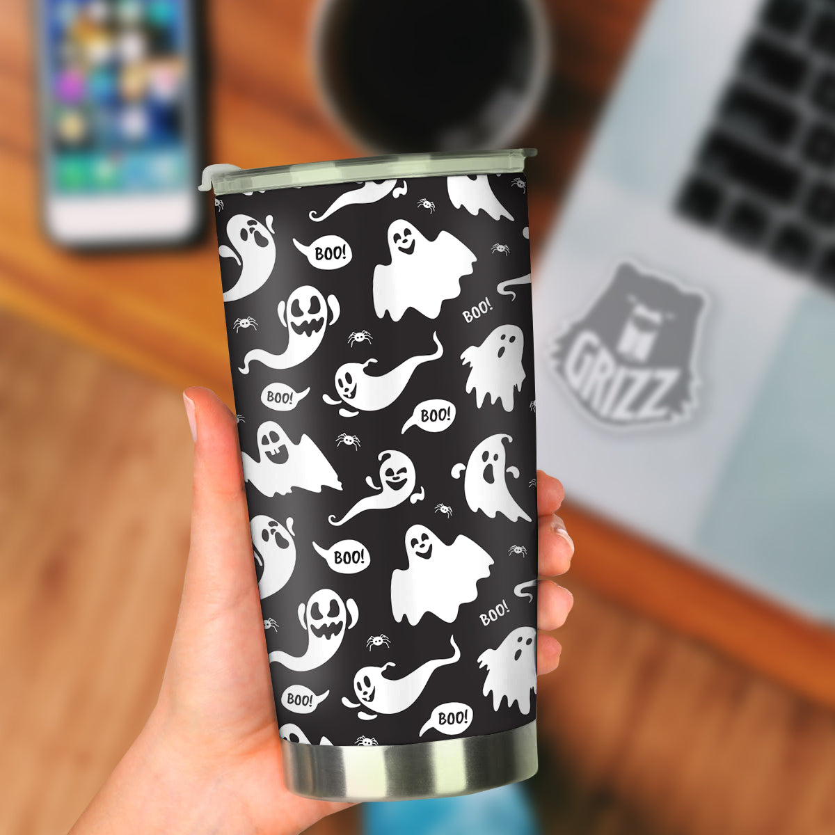 White Ghost Print Pattern Tumbler-grizzshop