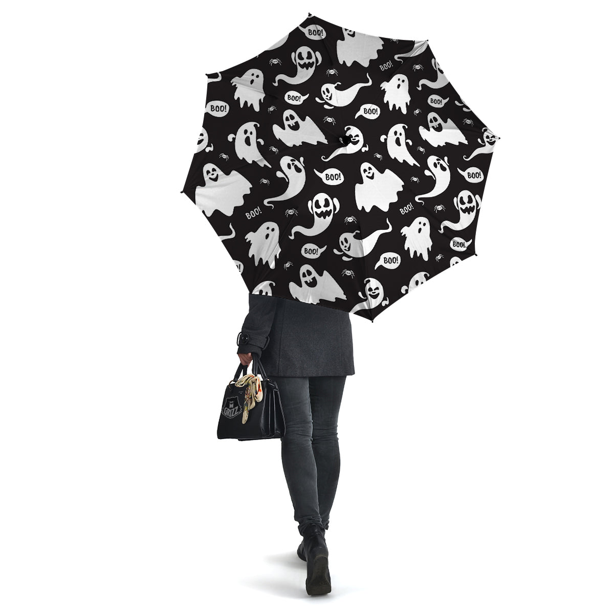 White Ghost Print Pattern Umbrella-grizzshop