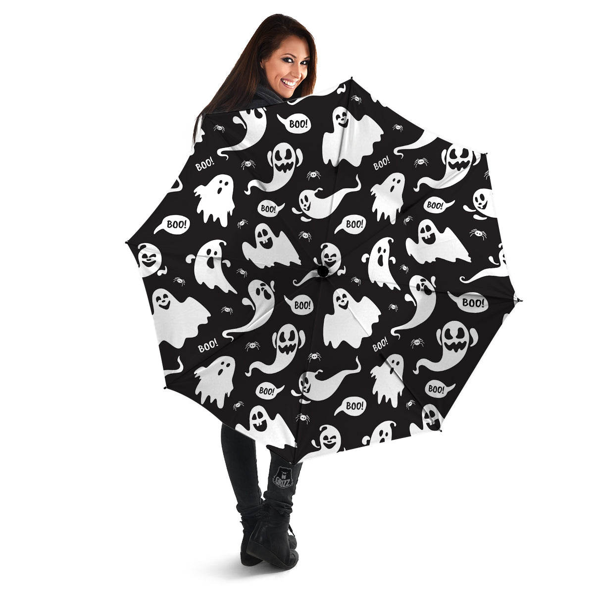 White Ghost Print Pattern Umbrella-grizzshop