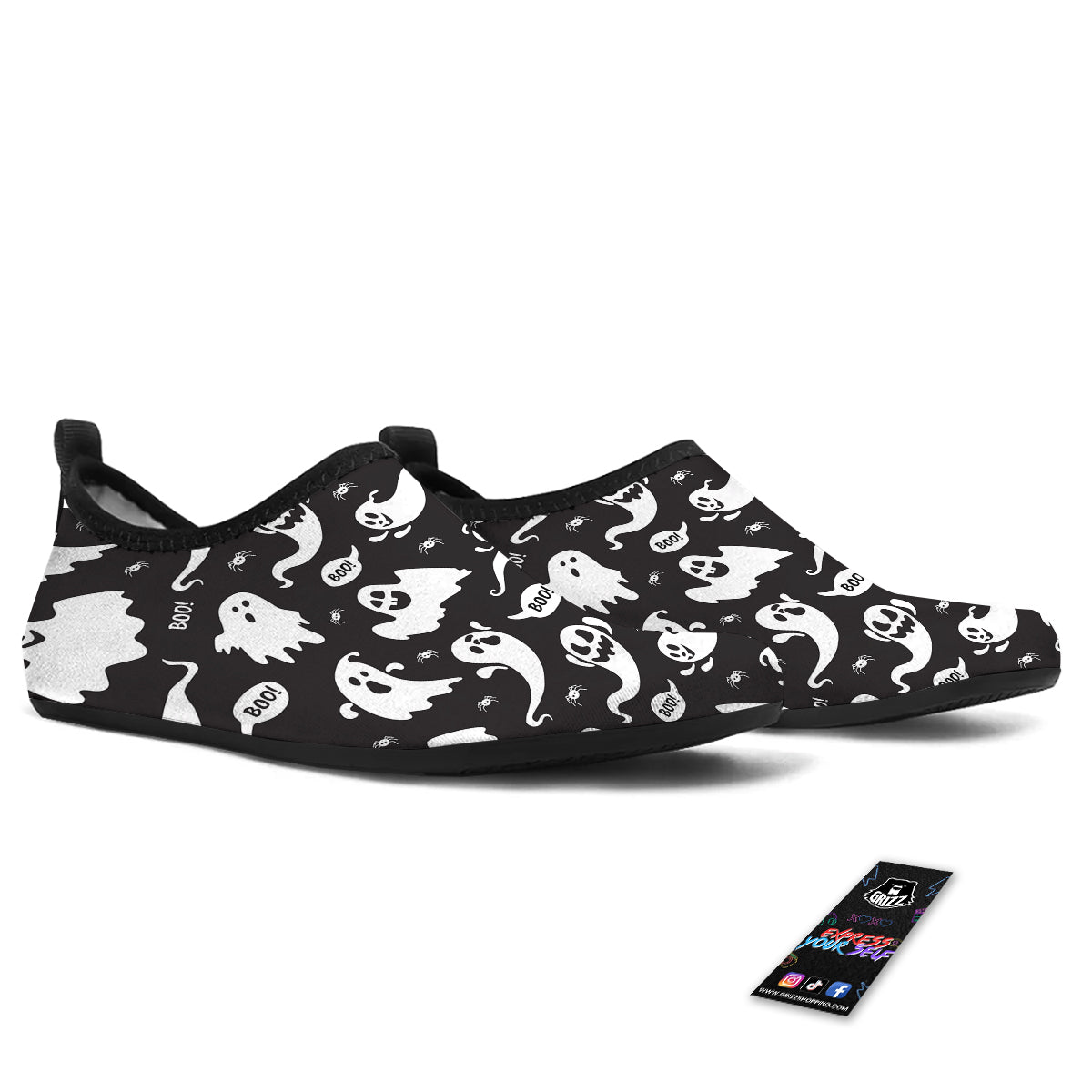 White Ghost Print Pattern Water Shoes-grizzshop