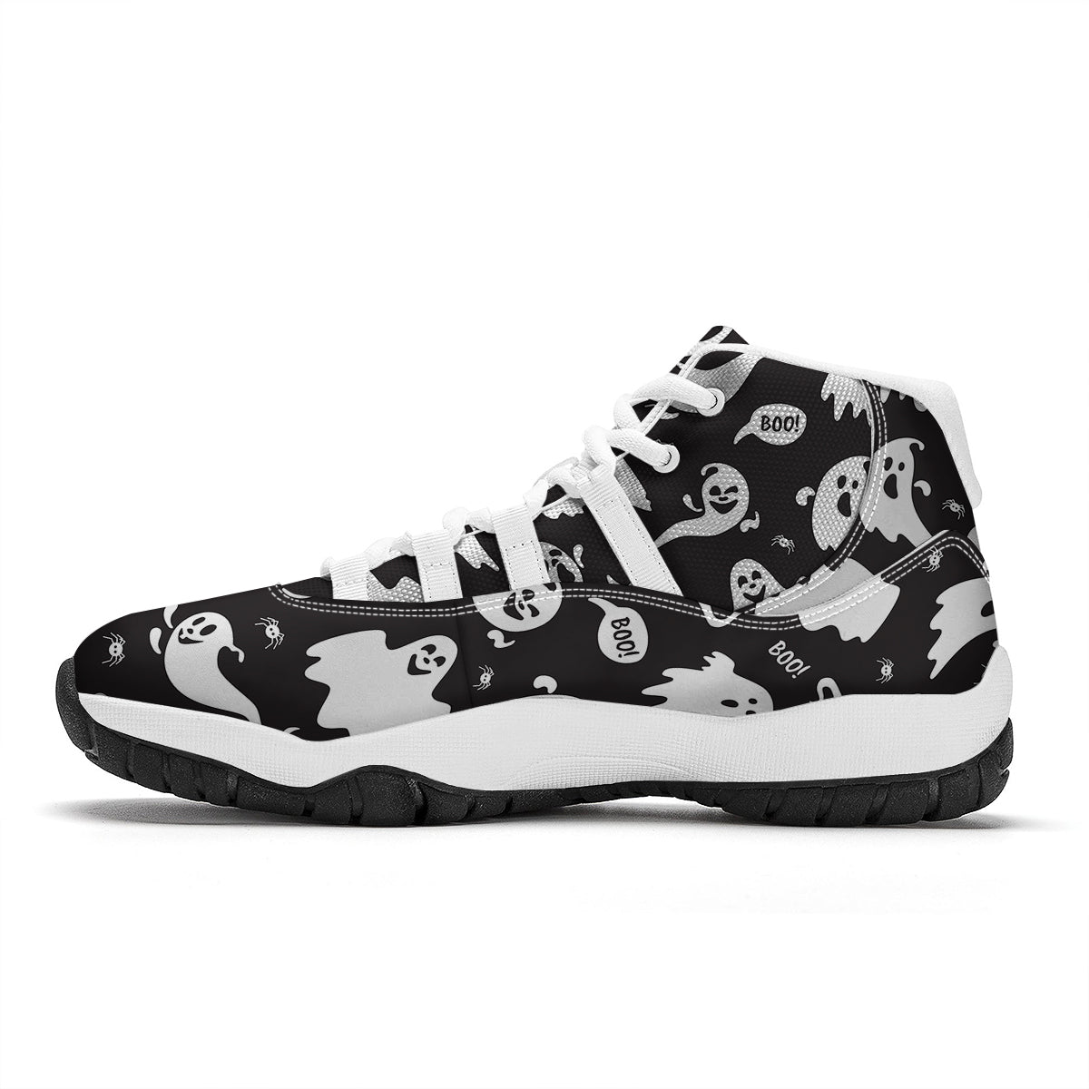 White Ghost Print Pattern White Bball Shoes-grizzshop