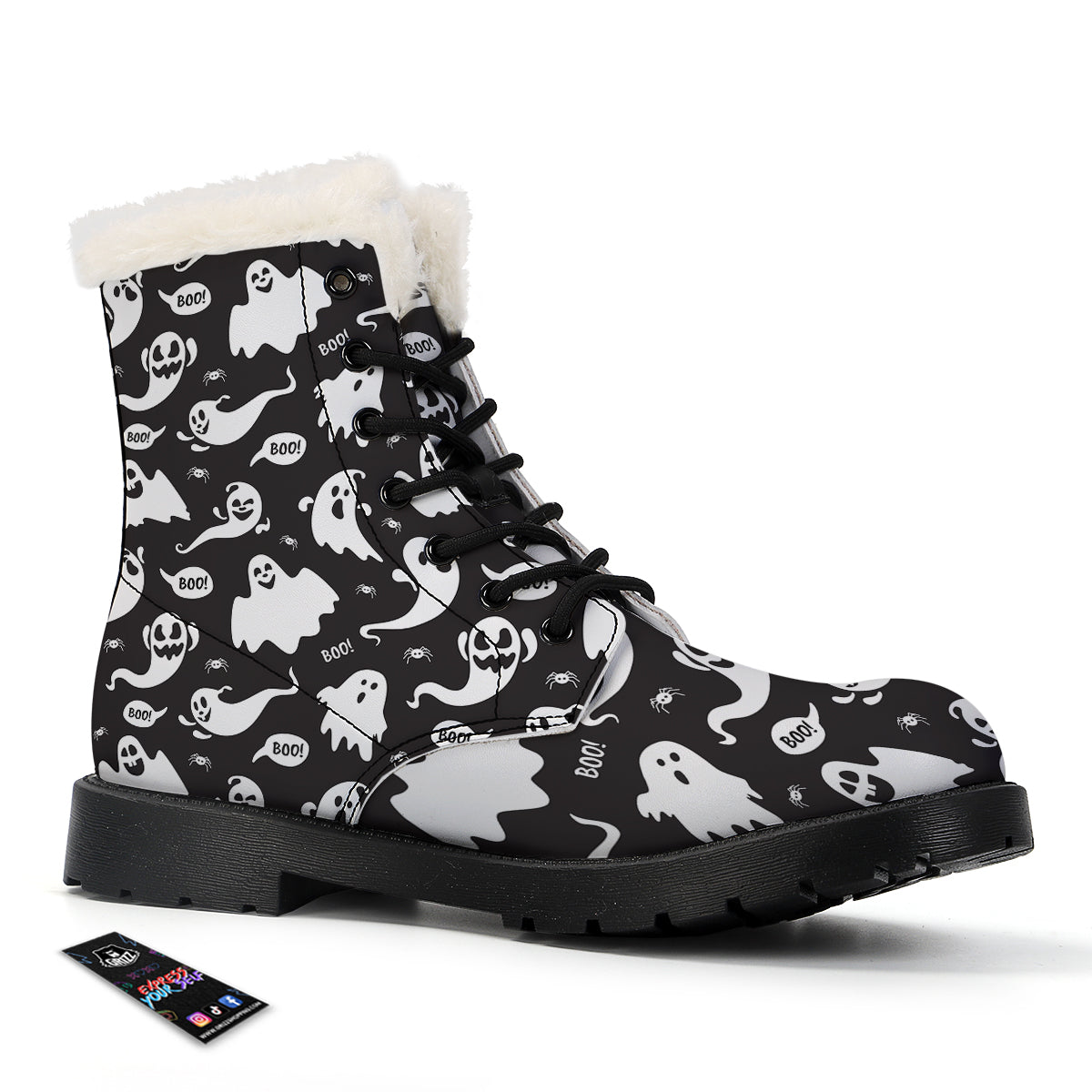 White Ghost Print Pattern Winter Boots-grizzshop