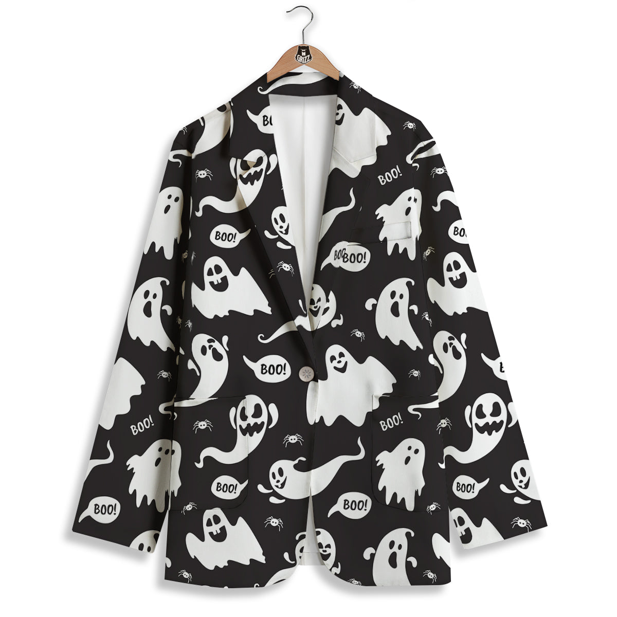 White Ghost Print Pattern Women's Blazer-grizzshop