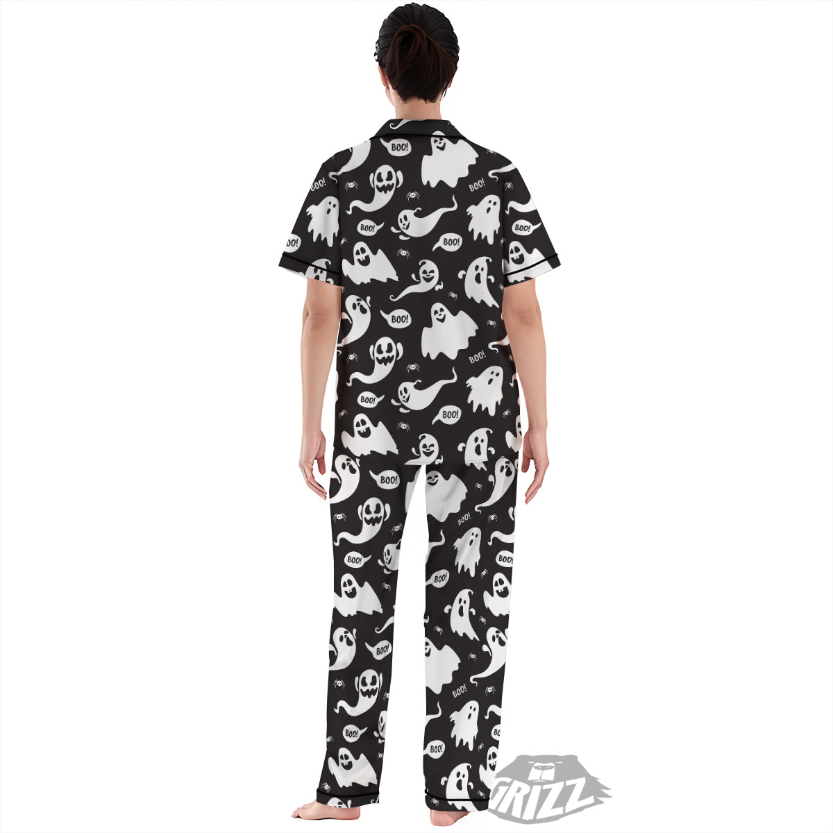 White Ghost Print Pattern Women's Pajamas Set-grizzshop