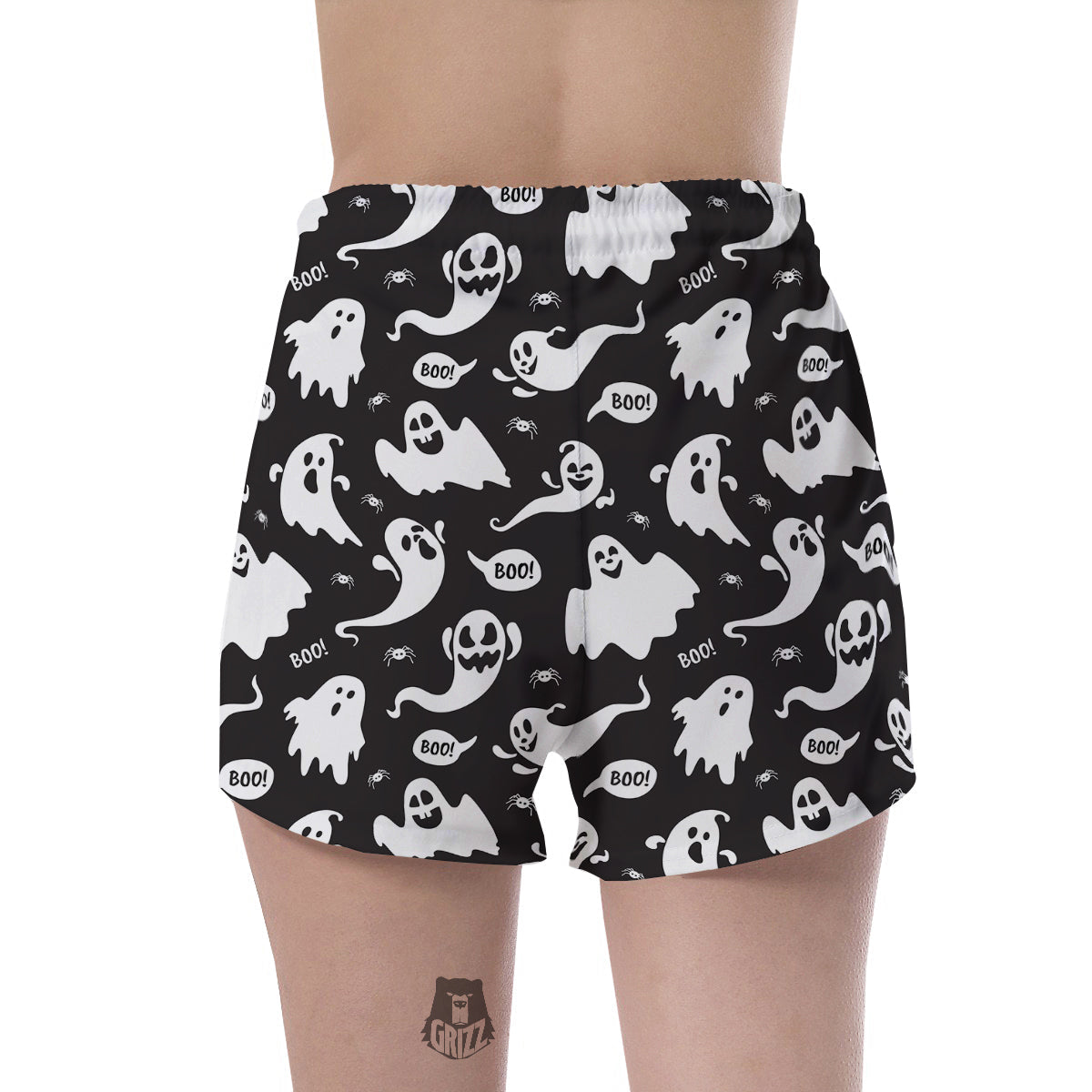 White Ghost Print Pattern Women's Shorts-grizzshop