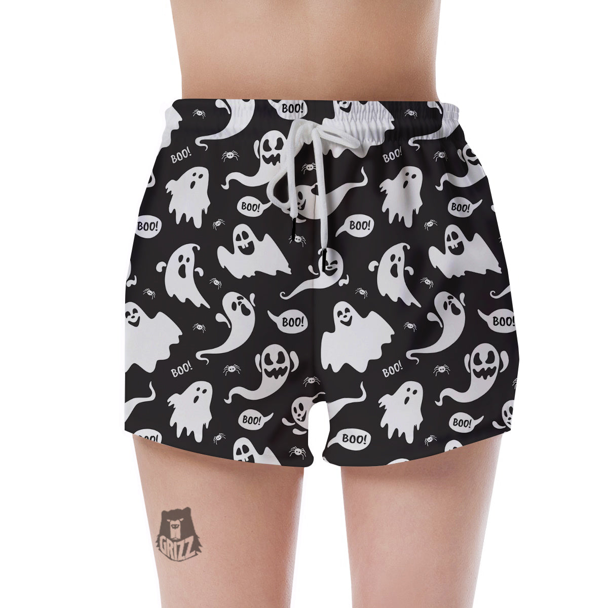White Ghost Print Pattern Women's Shorts-grizzshop