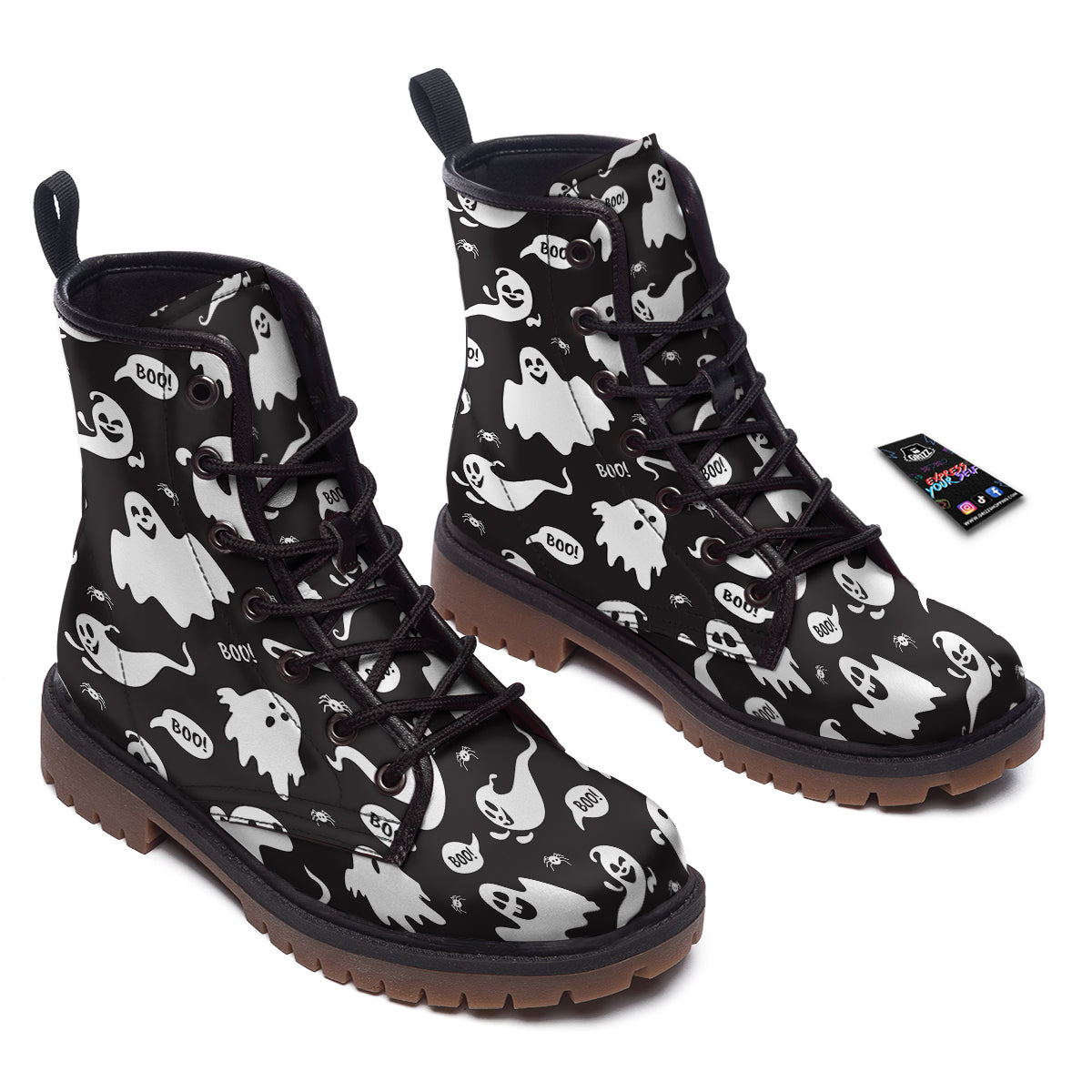 White Ghost Print Pattern Work Boots-grizzshop