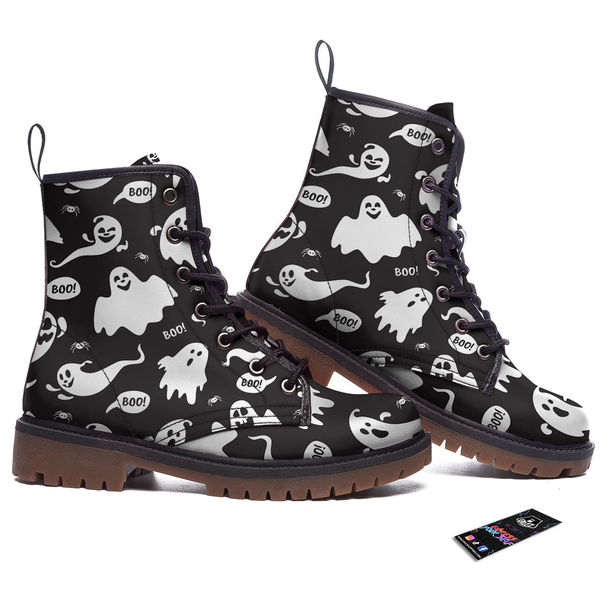White Ghost Print Pattern Work Boots-grizzshop