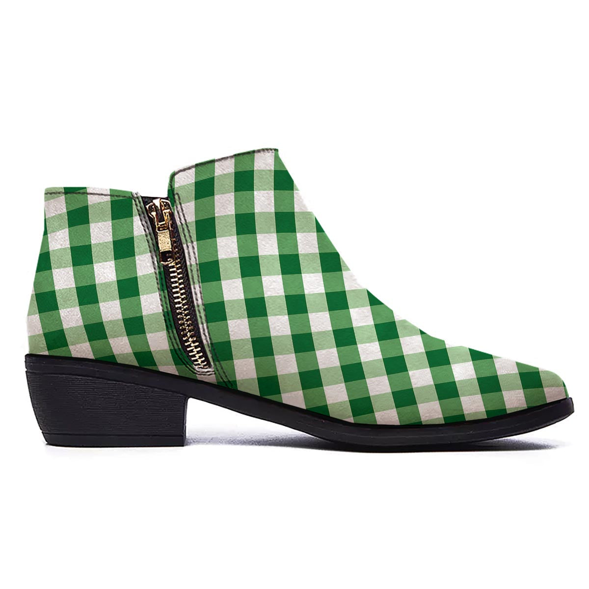 White Gingham And Green Shamrock Print Pattern Ankle Boots-grizzshop