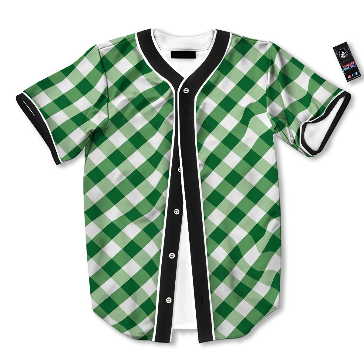 White Gingham And Green Shamrock Print Pattern Baseball Jersey-grizzshop
