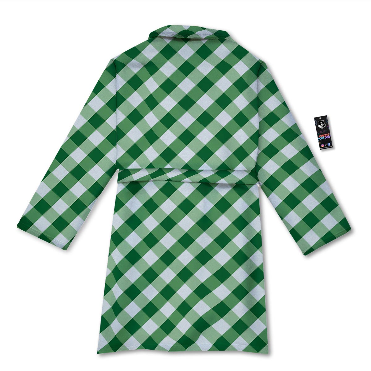 White Gingham And Green Shamrock Print Pattern Bathrobe-grizzshop