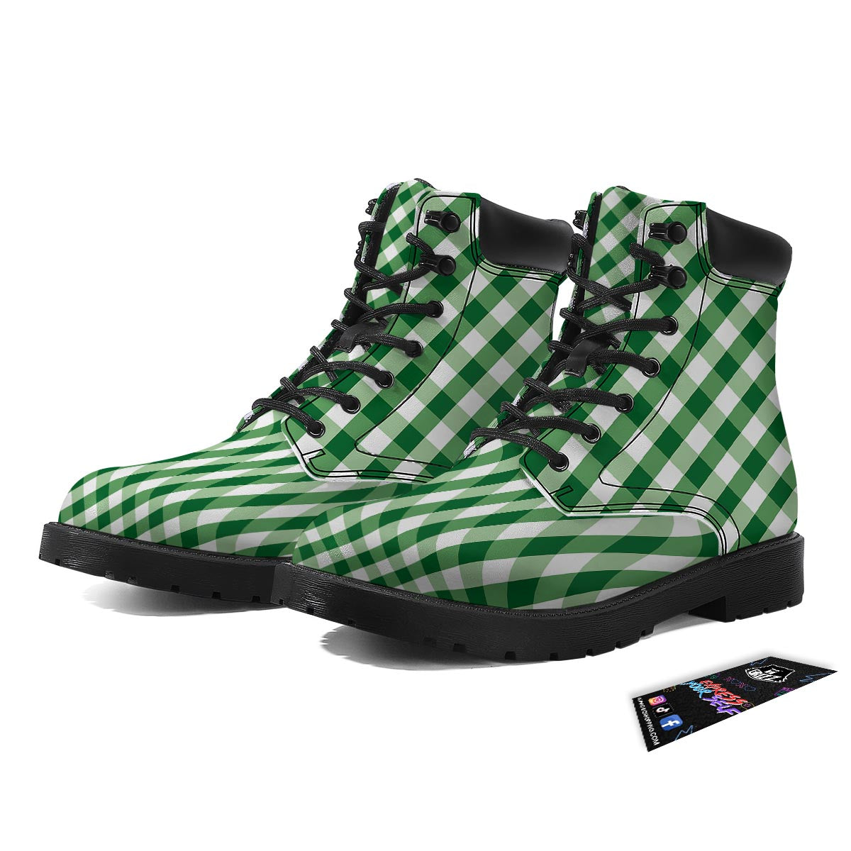 White Gingham And Green Shamrock Print Pattern Boots-grizzshop