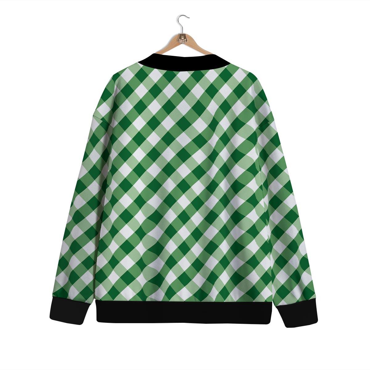White Gingham And Green Shamrock Print Pattern Cardigan-grizzshop