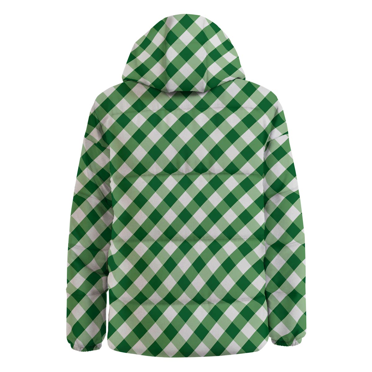 White Gingham And Green Shamrock Print Pattern Down Jacket-grizzshop
