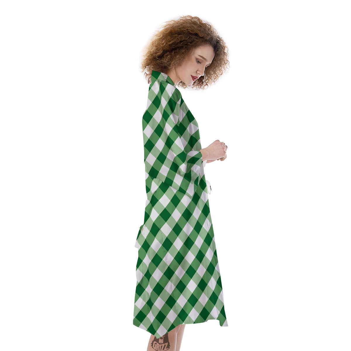 White Gingham And Green Shamrock Print Pattern Kimono-grizzshop