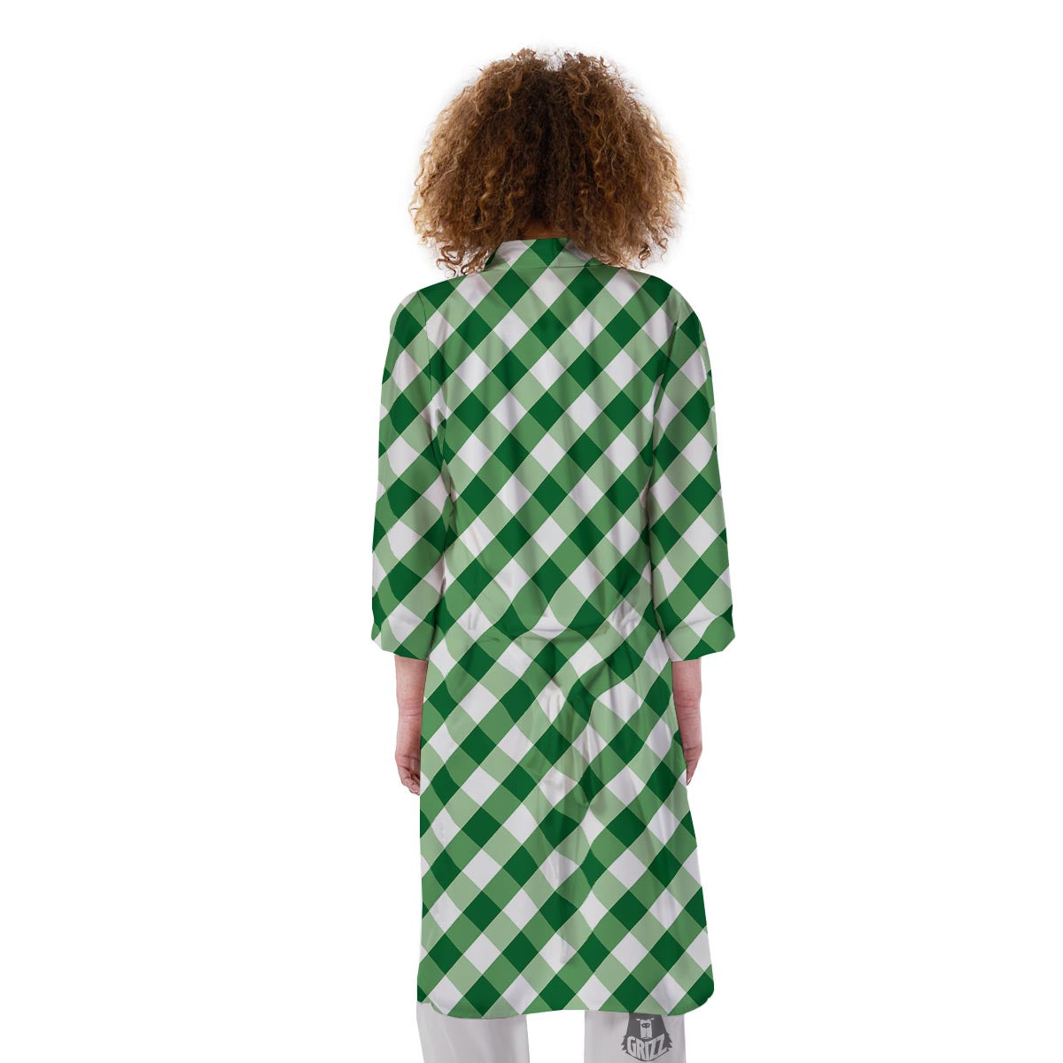 White Gingham And Green Shamrock Print Pattern Kimono-grizzshop