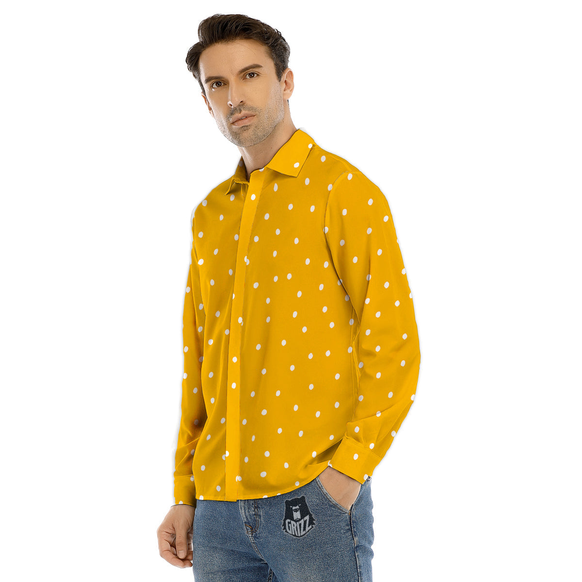 White Gingham And Green Shamrock Print Pattern Men's Dress Shirts-grizzshop