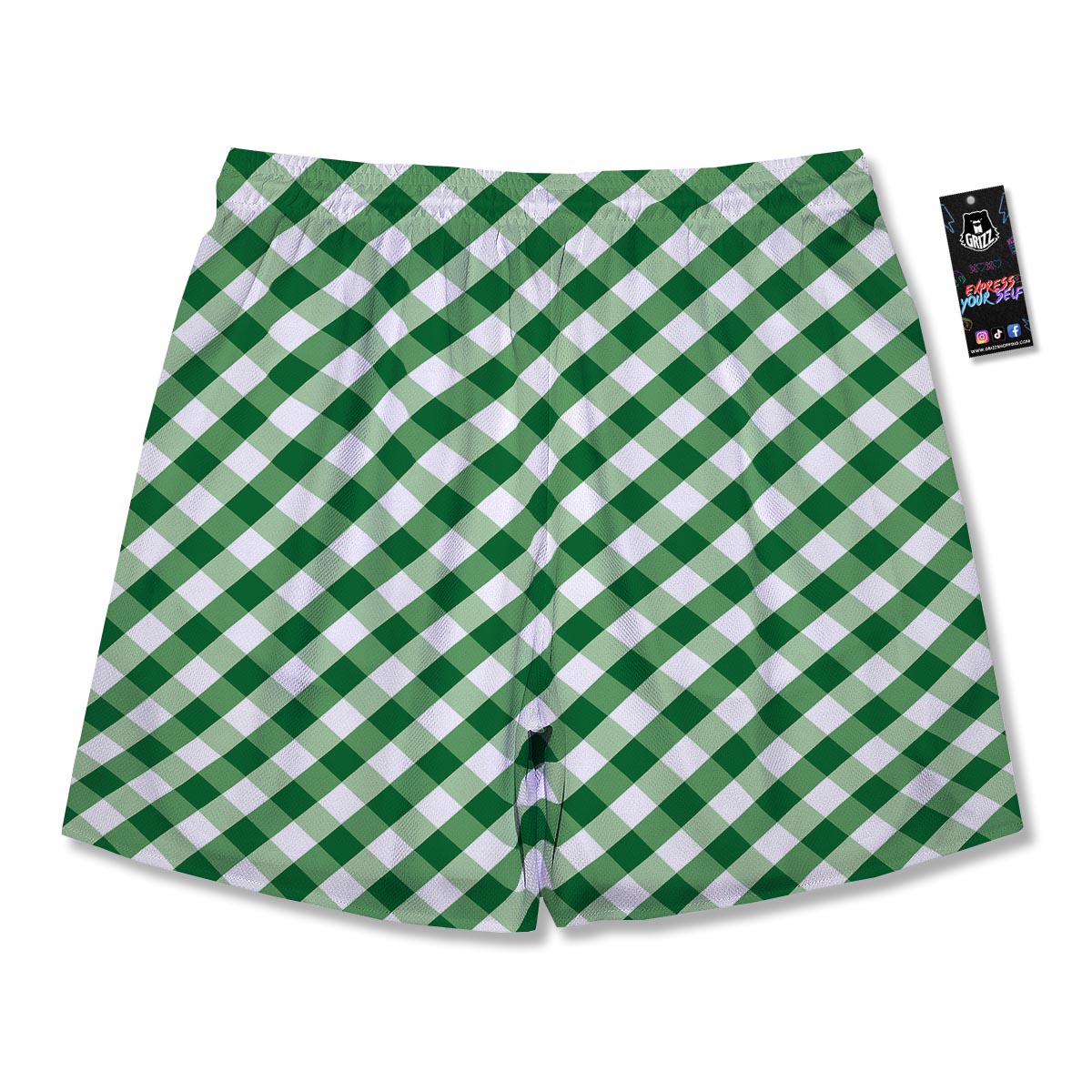 White Gingham And Green Shamrock Print Pattern Men's Running Shorts-grizzshop