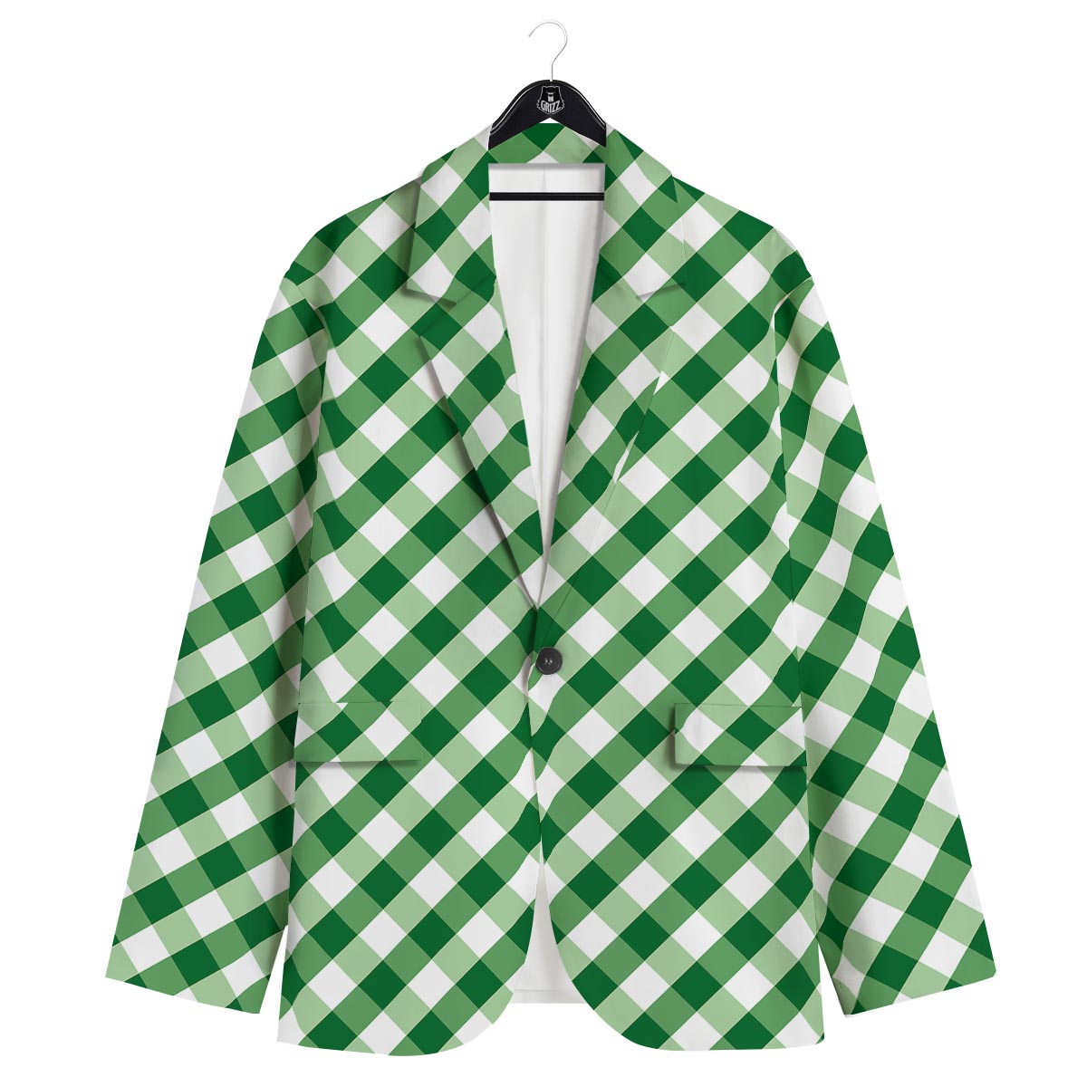 White Gingham And Green Shamrock Print Pattern Men's Sport Coat-grizzshop