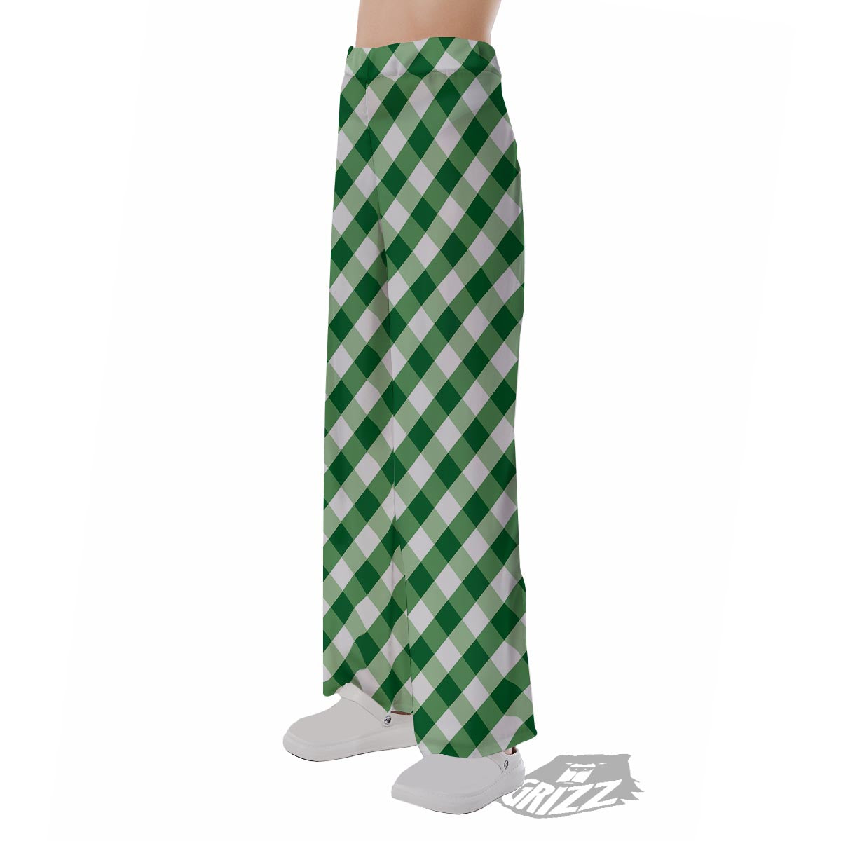 White Gingham And Green Shamrock Print Pattern Pajama Pants-grizzshop