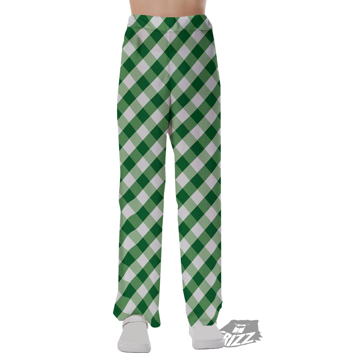 White Gingham And Green Shamrock Print Pattern Pajama Pants-grizzshop