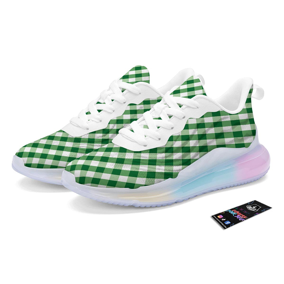 White Gingham And Green Shamrock Print Pattern Running Sneakers-grizzshop