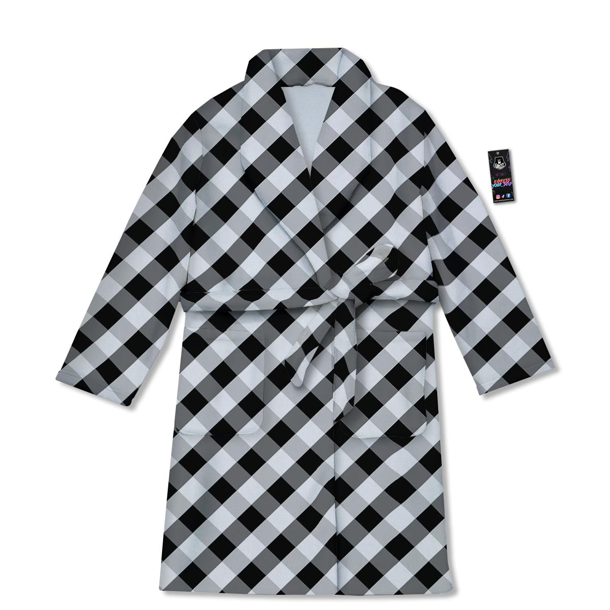 White Gingham And Grey Shadow Print Pattern Bathrobe-grizzshop