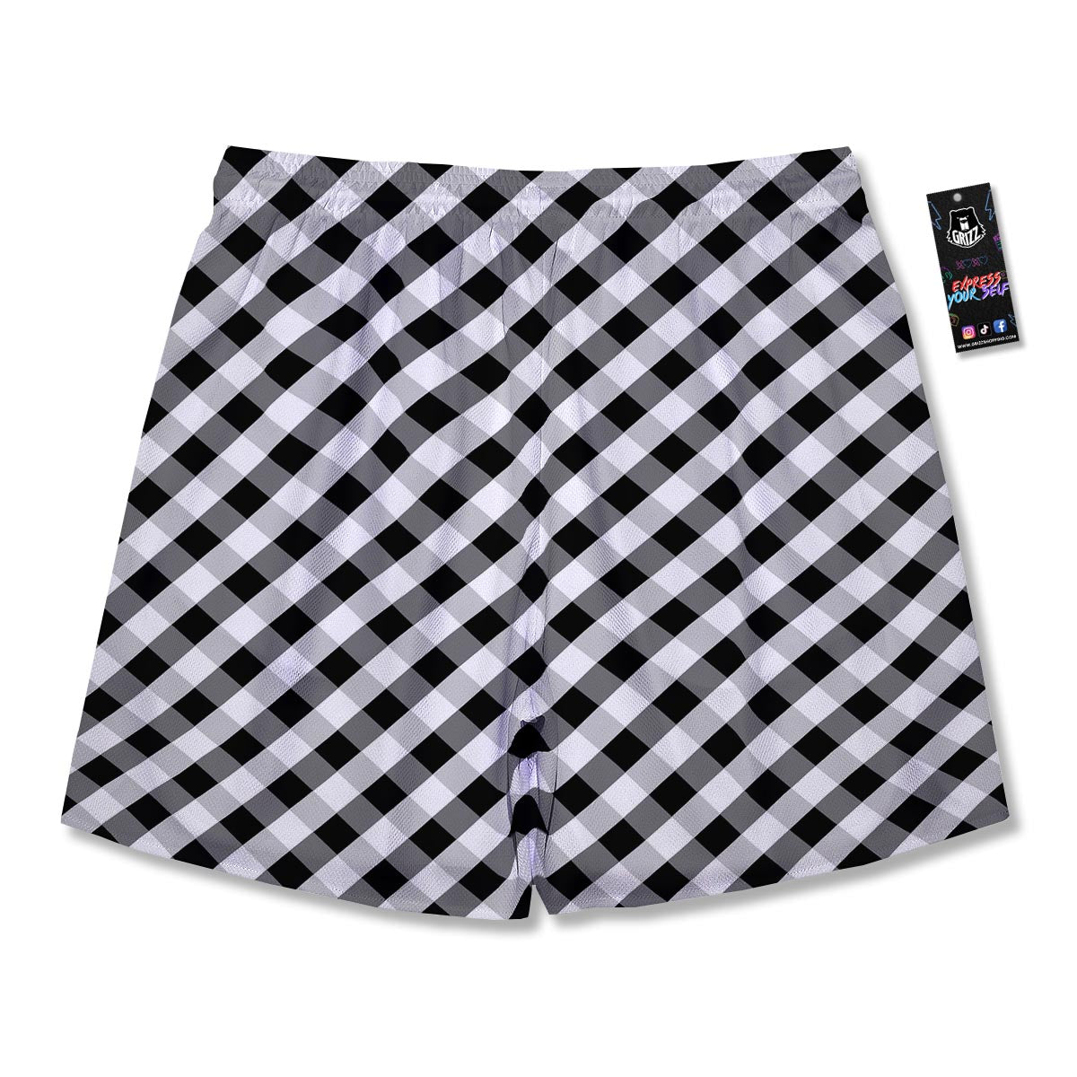 White Gingham And Grey Shadow Print Pattern Men's Running Shorts-grizzshop