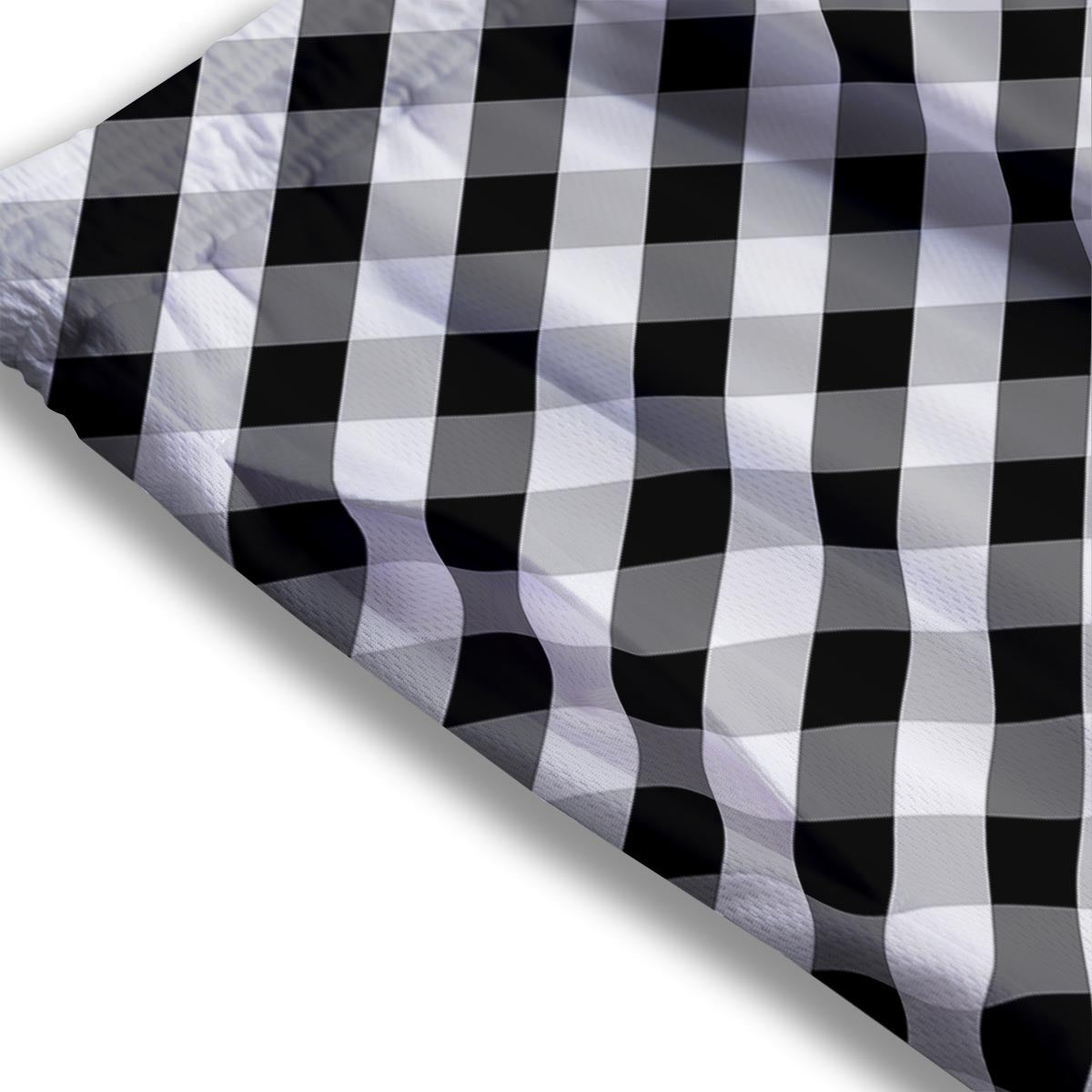 White Gingham And Grey Shadow Print Pattern Mesh Shorts