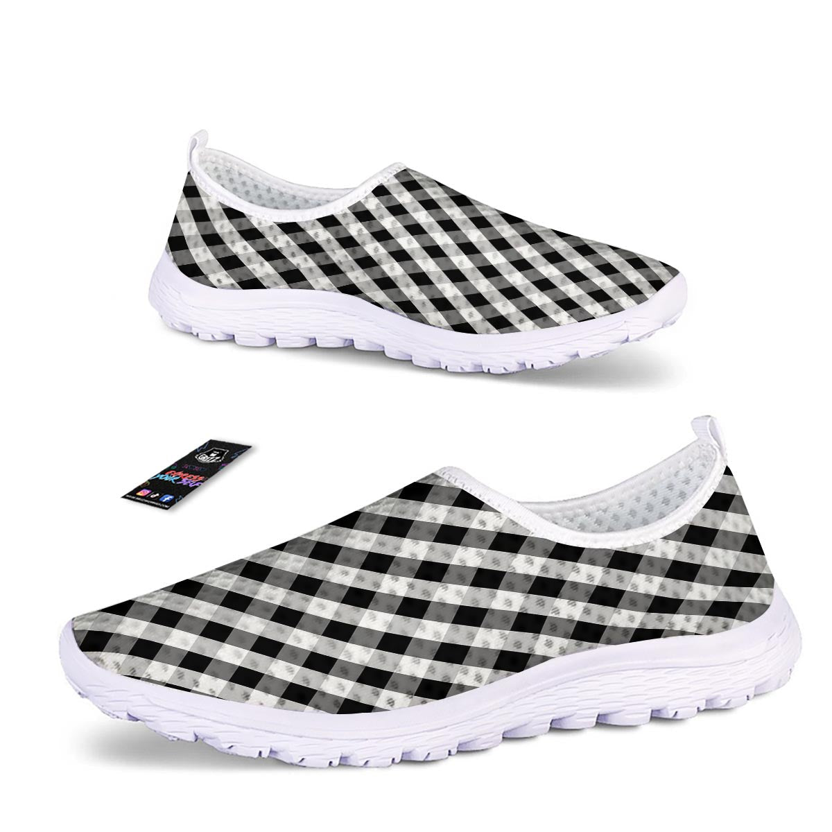 White Gingham And Grey Shadow Print Pattern Nurse Shoes-grizzshop