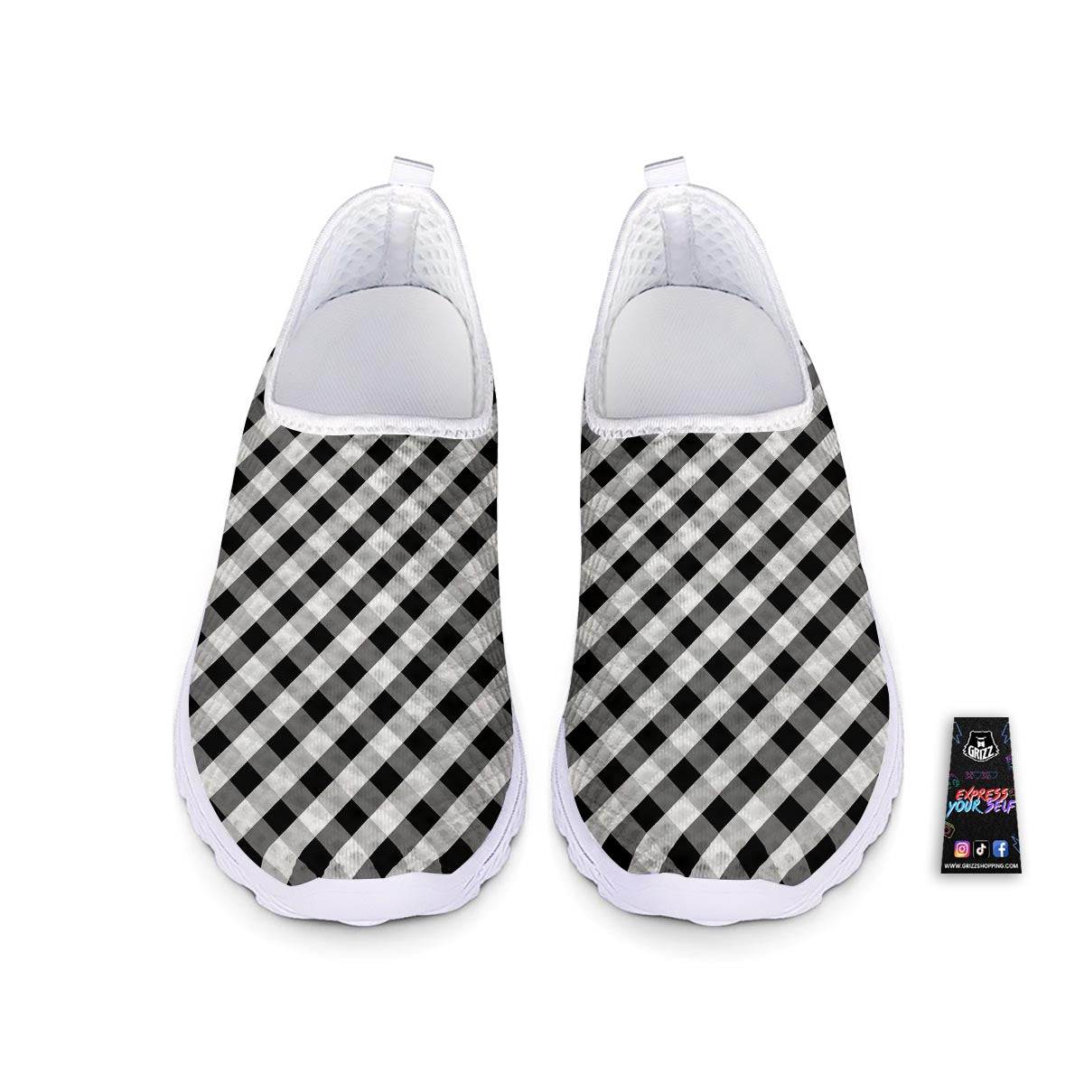 White Gingham And Grey Shadow Print Pattern Nurse Shoes-grizzshop