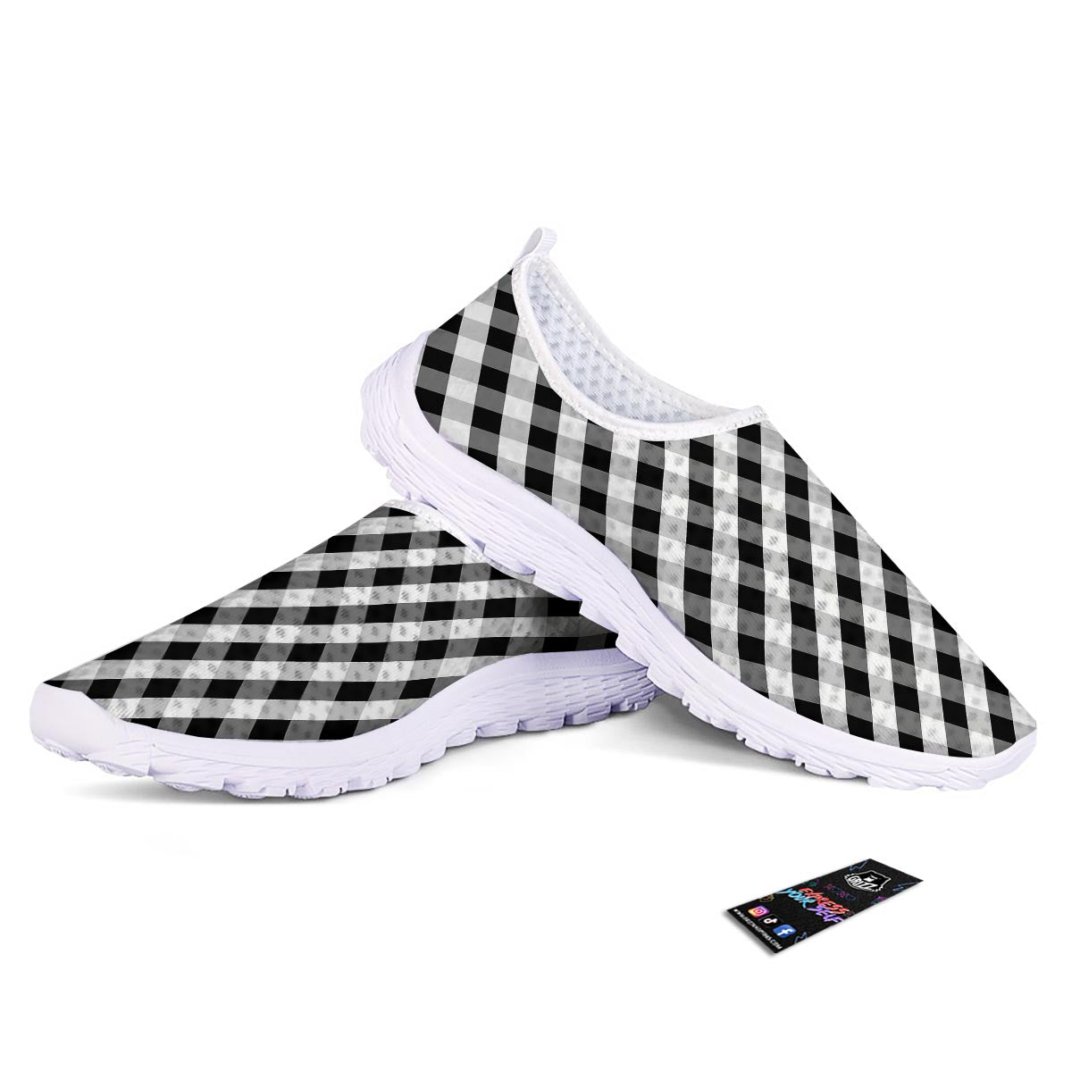 White Gingham And Grey Shadow Print Pattern Nurse Shoes-grizzshop