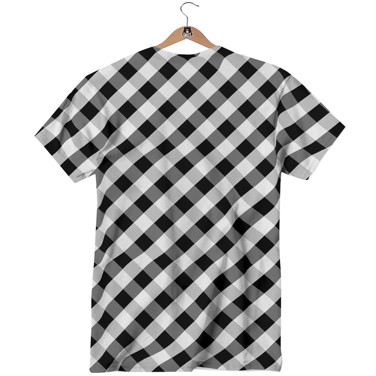 White Gingham And Grey Shadow Print Pattern T-Shirt-grizzshop