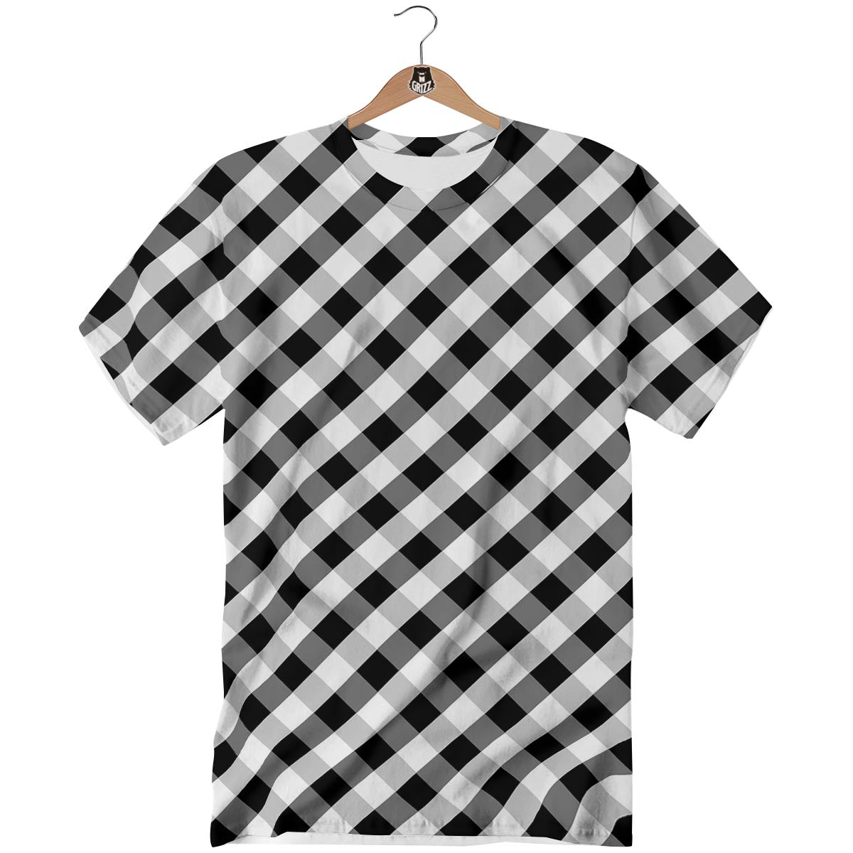 White Gingham And Grey Shadow Print Pattern T-Shirt-grizzshop