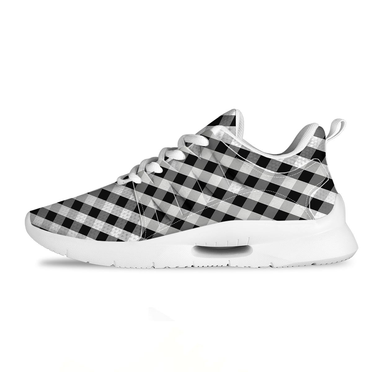 White Gingham And Grey Shadow Print Pattern Tennis Shoes-grizzshop