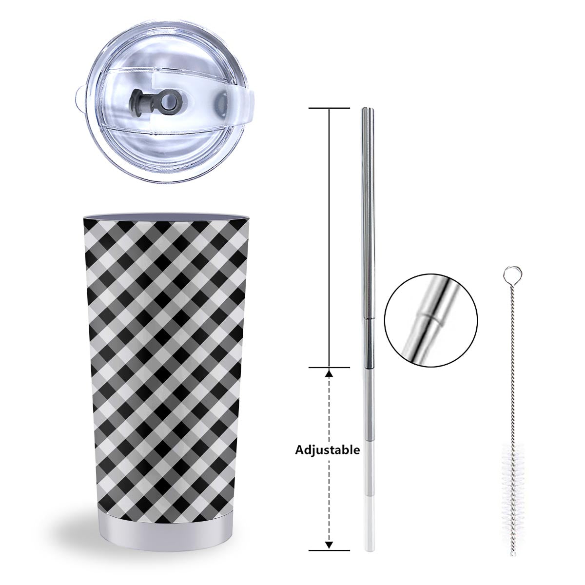 White Gingham And Grey Shadow Print Pattern Tumbler-grizzshop