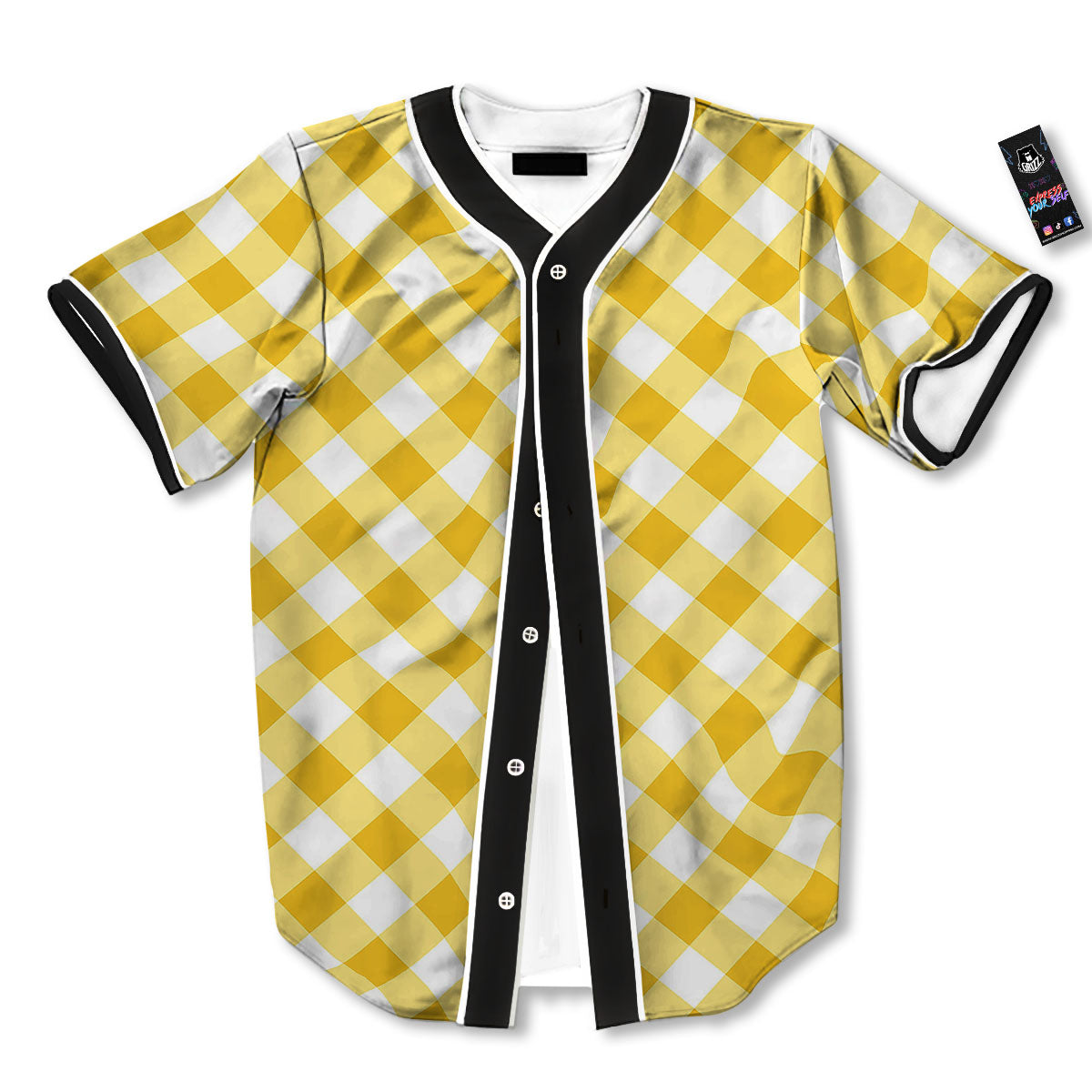 White Gingham And Yellow Honey Print Baseball Jersey-grizzshop