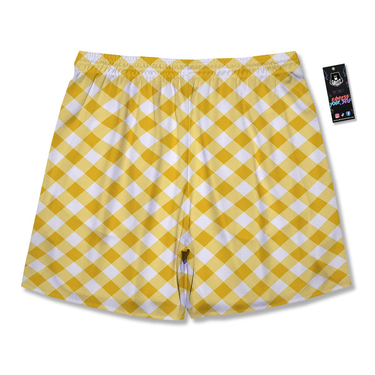 White Gingham And Yellow Honey Print Men's Running Shorts-grizzshop