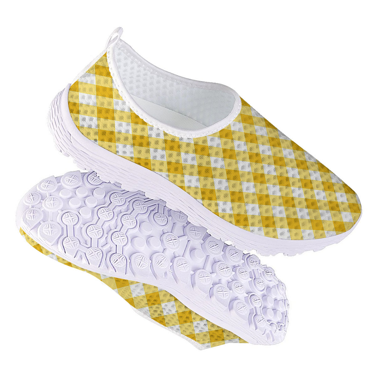 White Gingham And Yellow Honey Print Nurse Shoes-grizzshop