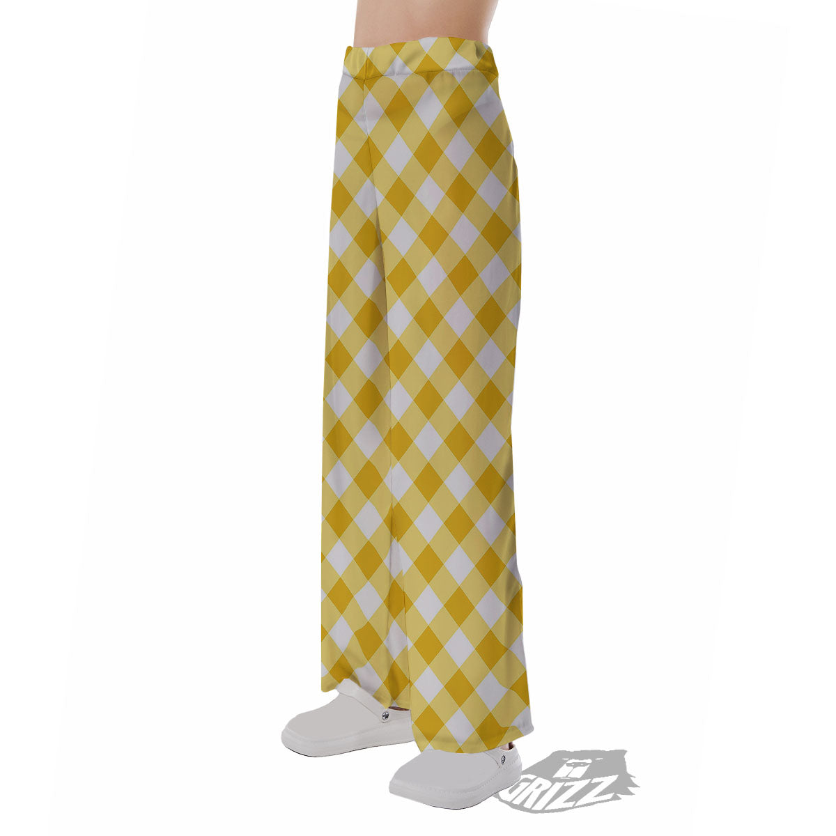 White Gingham And Yellow Honey Print Pajama Pants-grizzshop