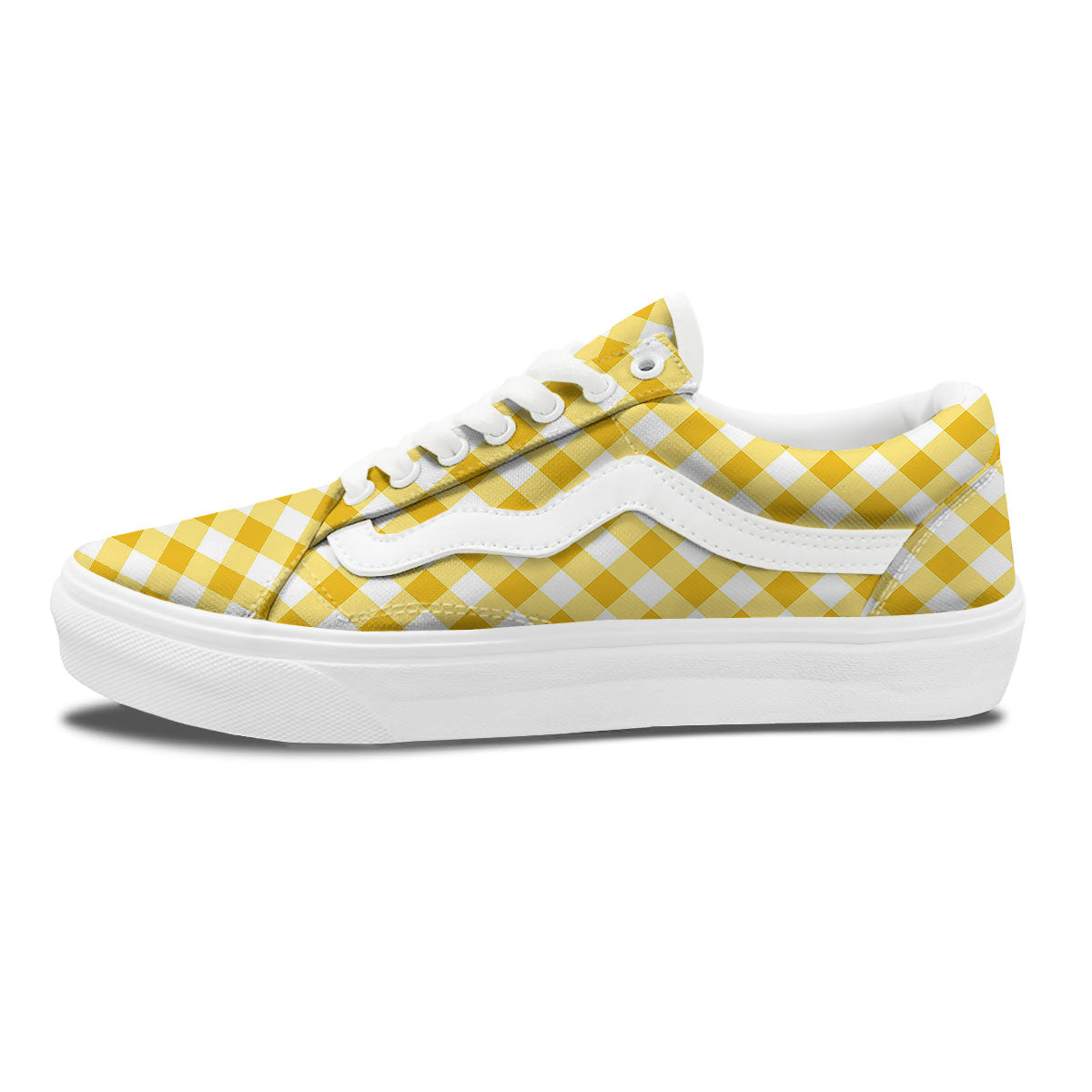 White Gingham And Yellow Honey Print Skate Shoes-grizzshop